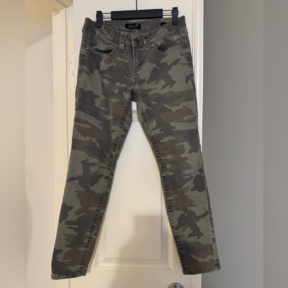 Seven7 Olive Camouflage Low-rise Skinny Pants